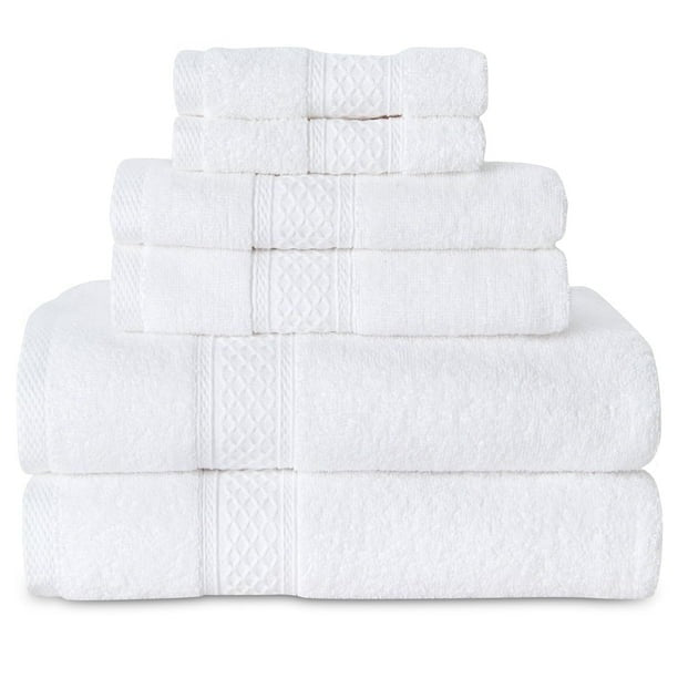 Gogreen Juego de Toallas de Baño 100% Algodón de 6 Piezas (2 Toallas de Baño, 2 Toallas de Mano y 2 Toallitas), Toallas Muy Absorbentes para Baño, Gimnasio y Hotel (Blanco)