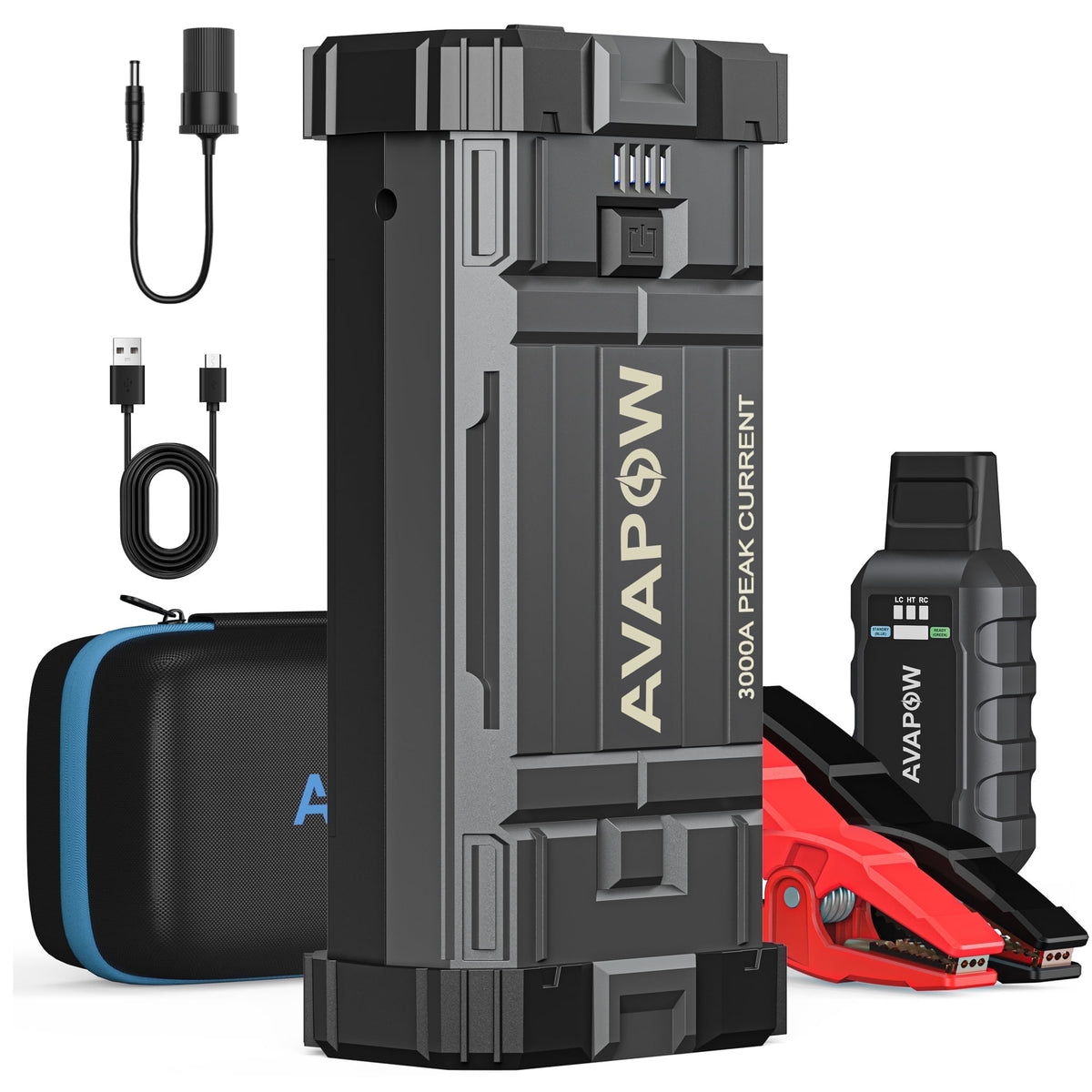 AVAPOW Bateria Para Auto, Paquete de Batería de Arranque Jump de Pico 3000a con Función de Arranque de Fuerza, Caja de Cargador Jump de Litio de 12 V para Motor Diésel de hasta 8l a Gas