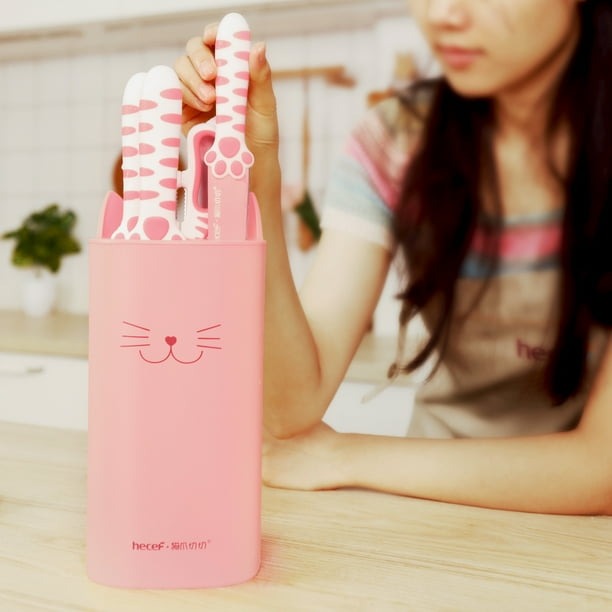 Juego de Cuchillos de Cocina Hecef con Bloque Rosa 5 Piezas