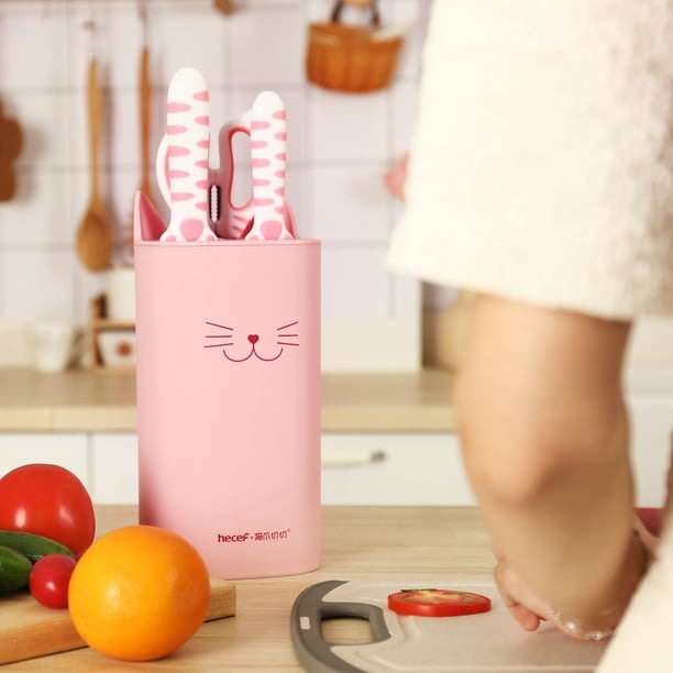 Juego de Cuchillos de Cocina Hecef con Bloque Rosa 5 Piezas
