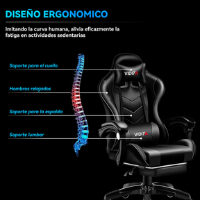 Silla Gamer Vidita Gx2000 Ergonómica Presidencial Reclinable Con Reposapiés Videojuego Pc Profesional