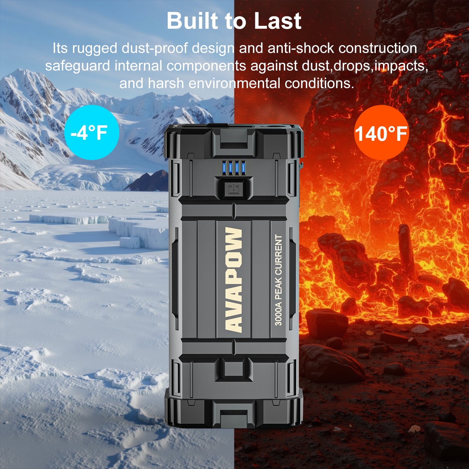 AVAPOW Bateria Para Auto, Paquete de Batería de Arranque Jump de Pico 3000a con Función de Arranque de Fuerza, Caja de Cargador Jump de Litio de 12 V para Motor Diésel de hasta 8l a Gas