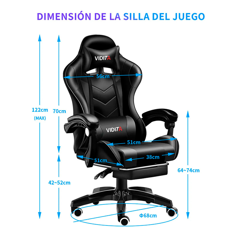 Silla Gamer Vidita Gx2000 Ergonómica Presidencial Reclinable Con Reposapiés Videojuego Pc Profesional