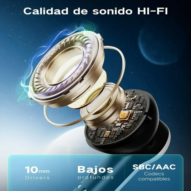 VEATOOL Wireless Bluetooth Headset,Mic Dual con Cancelación de Ruido ENC,80H de Uso,luces RGB