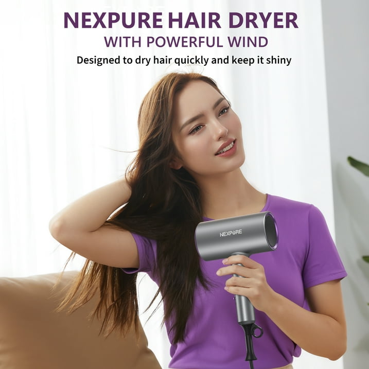 NEXPURE Secador de Pelo de 2000W, Secadora de Cabello Iónica con Difusor y Concentrador, 3 Niveles de Calor, Plegable para Casa y Viaje, Morada