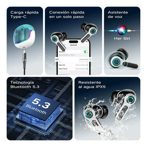 VEATOOL Wireless Bluetooth Headset,Mic Dual con Cancelación de Ruido ENC,80H de Uso,luces RGB