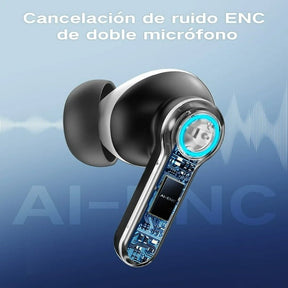 VEATOOL Wireless Bluetooth Headset,Mic Dual con Cancelación de Ruido ENC,80H de Uso,luces RGB