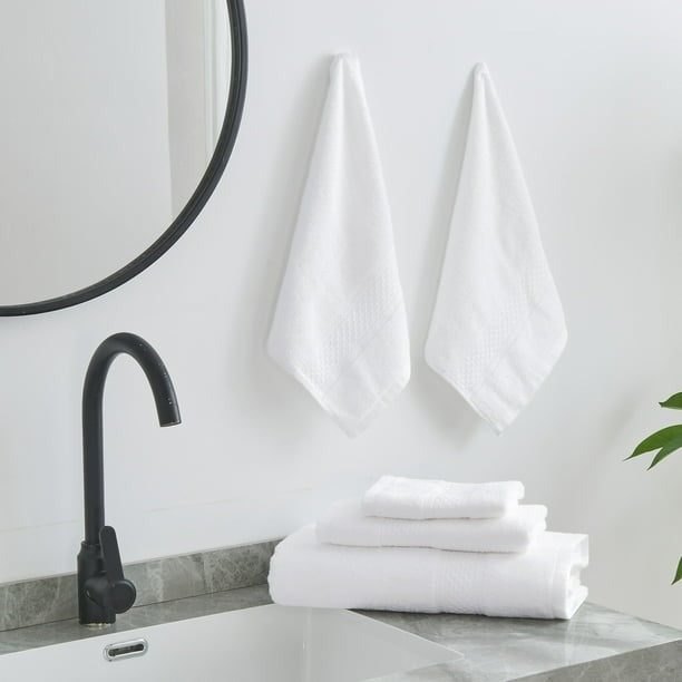 Gogreen Juego de Toallas de Baño 100% Algodón de 6 Piezas (2 Toallas de Baño, 2 Toallas de Mano y 2 Toallitas), Toallas Muy Absorbentes para Baño, Gimnasio y Hotel (Blanco)