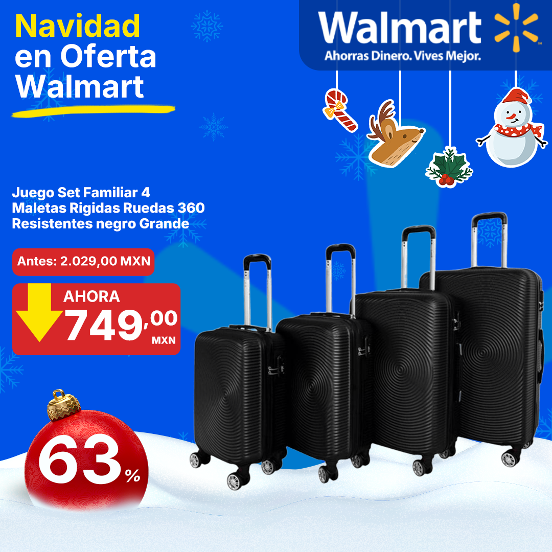 Juego Set Familiar 4 Maletas Rigidas Ruedas 360 Resistentes negro Grande