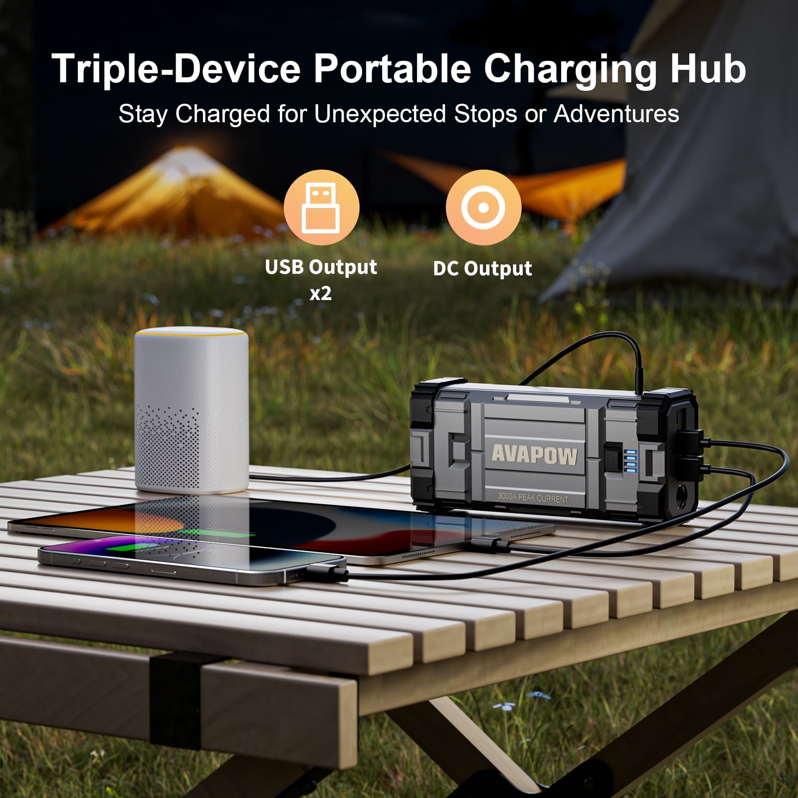 AVAPOW Bateria Para Auto, Paquete de Batería de Arranque Jump de Pico 3000a con Función de Arranque de Fuerza, Caja de Cargador Jump de Litio de 12 V para Motor Diésel de hasta 8l a Gas