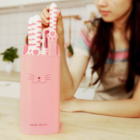 Juego de Cuchillos de Cocina Hecef con Bloque Rosa 5 Piezas