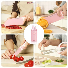 Juego de Cuchillos de Cocina Hecef con Bloque Rosa 5 Piezas