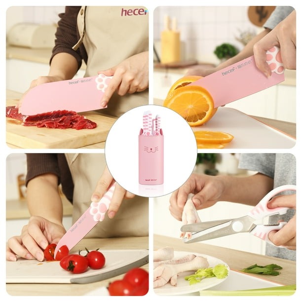 Juego de Cuchillos de Cocina Hecef con Bloque Rosa 5 Piezas